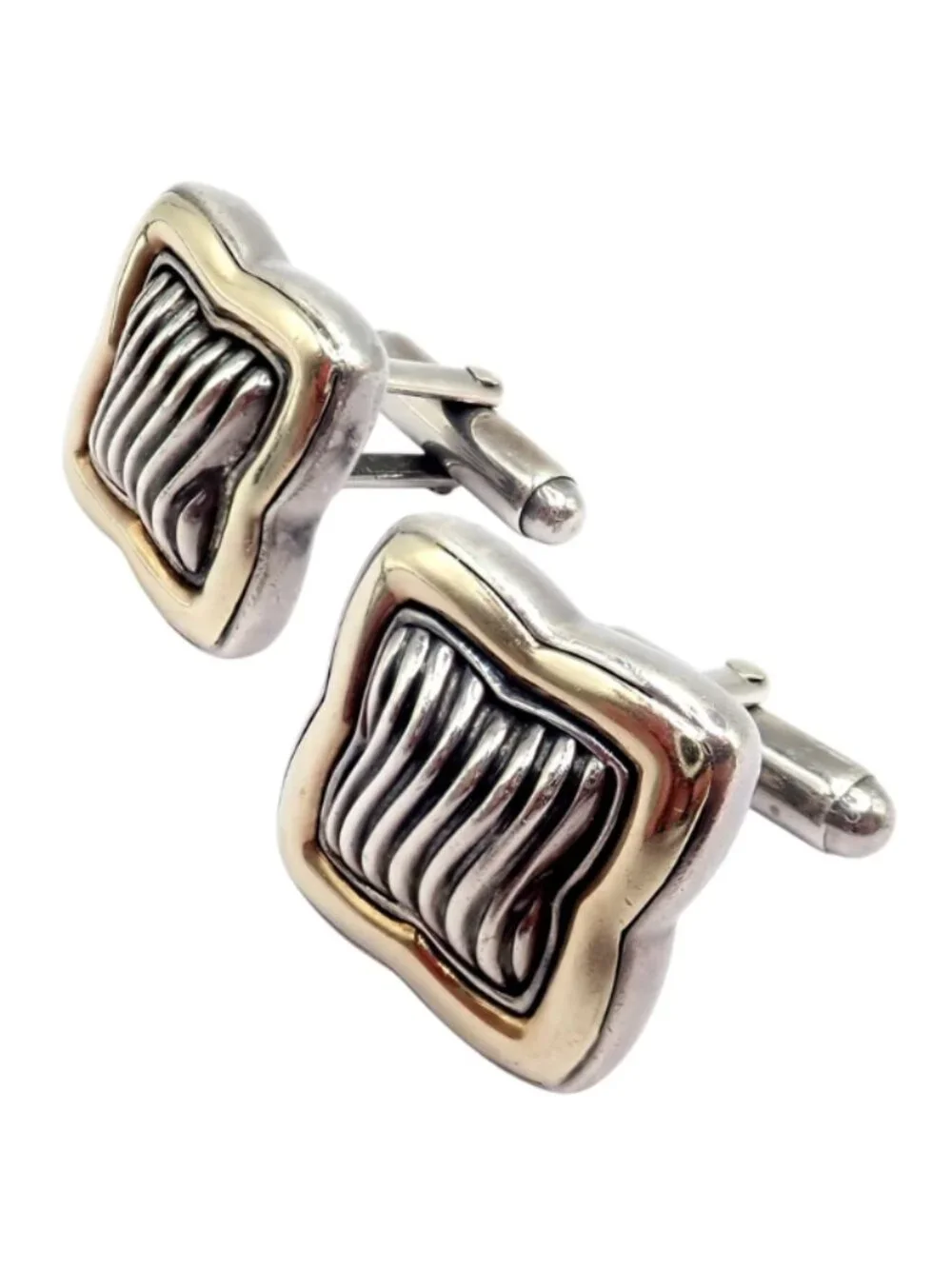 Authentic! David Yurman DY Silver 18k Yellow Gold Large Quatrefoil Cufflinks